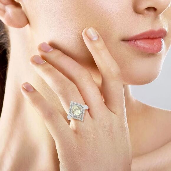 Simulated Prasiolite and Simulated Diamond 2.90 ctw Silver Ring Size 10 New - Picture 3 of 6